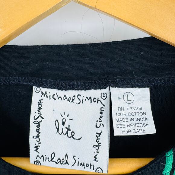 Michael Simon Lite Black Floral Embroidered Cardigan 100% Cotton L - Picture 3 of 6